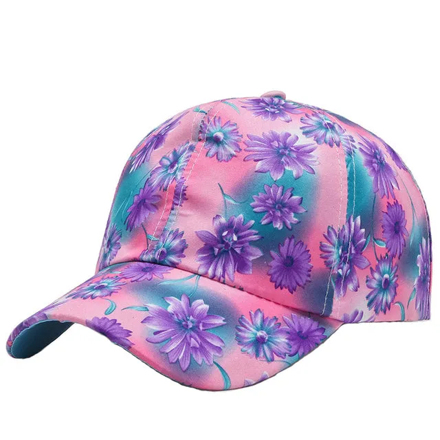 3D Flower Printed Baseball Caps Women Tie-Dyed Adjustable Casual Hat