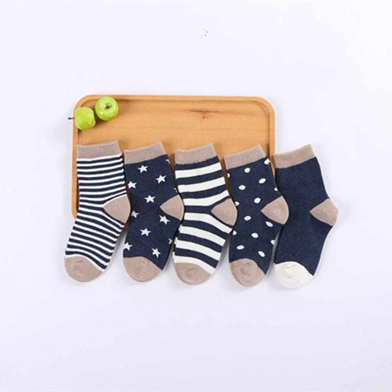 5 Pair/Lot Kids Soft Cotton, Cute Cartoon Socks