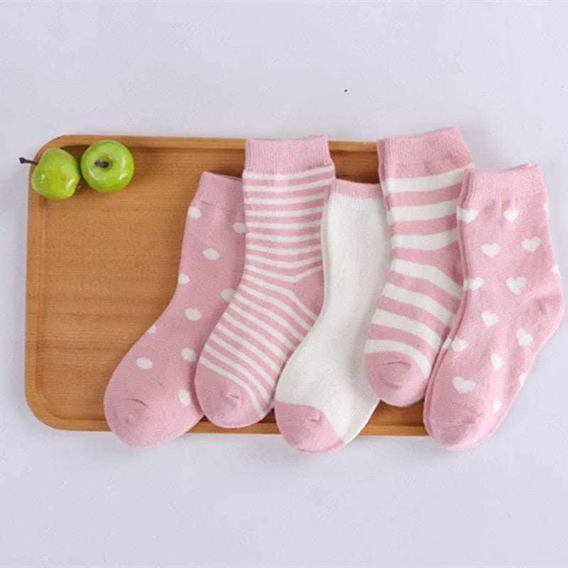 5 Pair/Lot Kids Soft Cotton, Cute Cartoon Socks