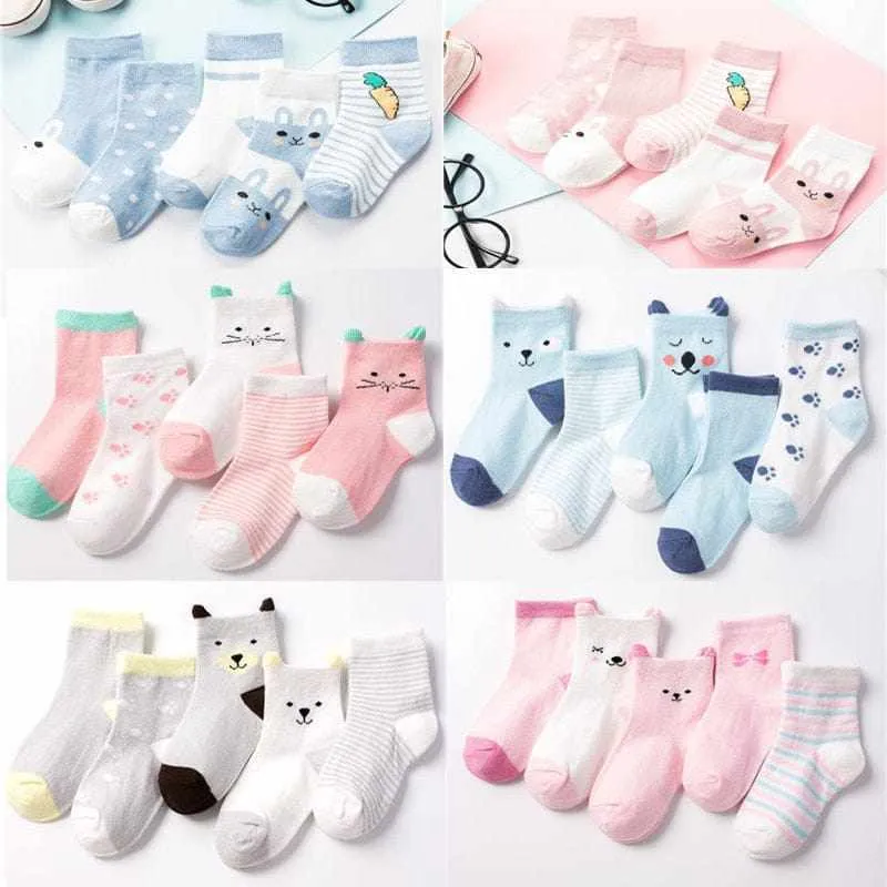 5 Pair/Lot Kids Soft Cotton, Cute Cartoon Socks