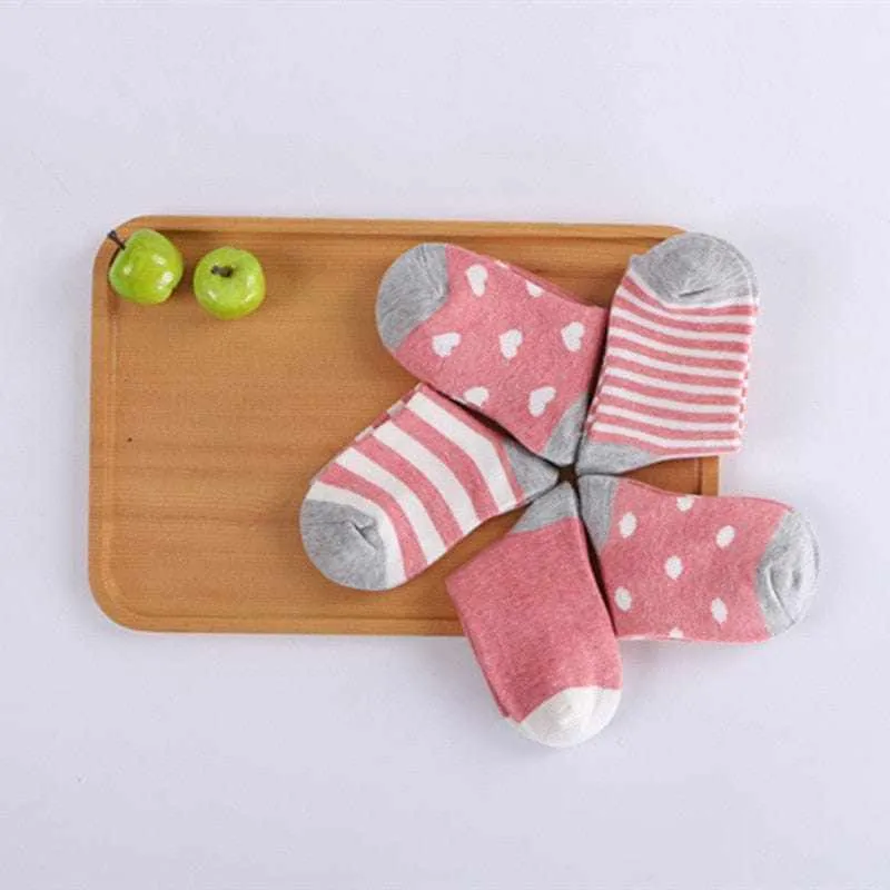 5 Pair/Lot Kids Soft Cotton, Cute Cartoon Socks