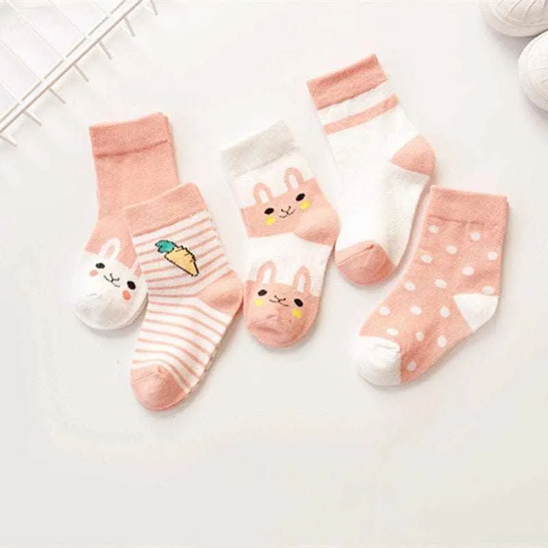 5 Pair/Lot Kids Soft Cotton, Cute Cartoon Socks