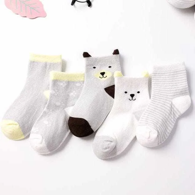 5 Pair/Lot Kids Soft Cotton, Cute Cartoon Socks