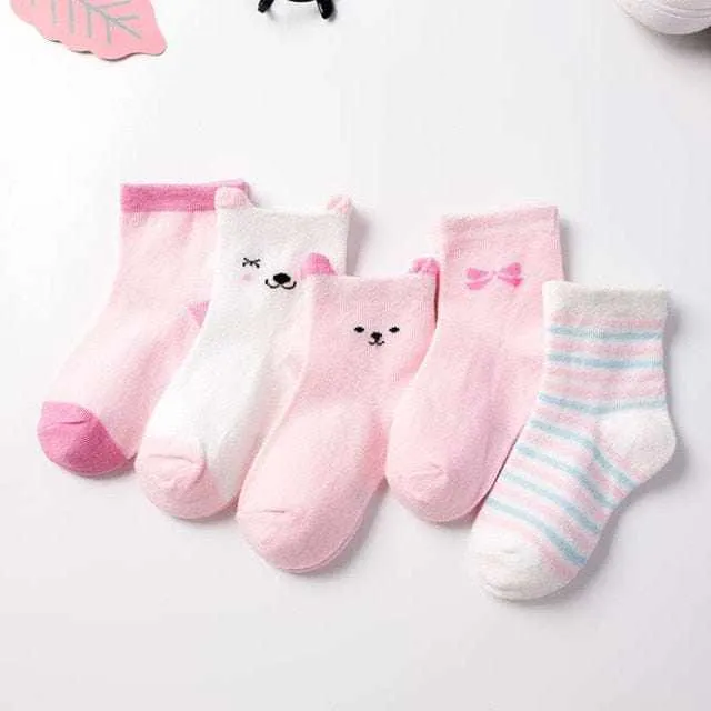 5 Pair/Lot Kids Soft Cotton, Cute Cartoon Socks