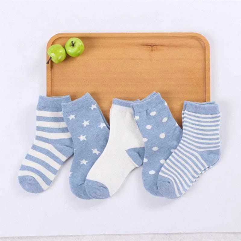 5 Pair/Lot Kids Soft Cotton, Cute Cartoon Socks