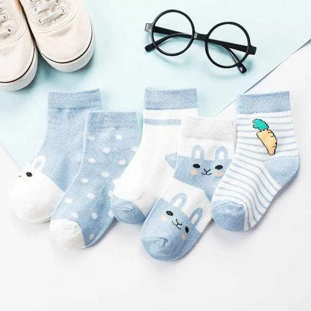 5 Pair/Lot Kids Soft Cotton, Cute Cartoon Socks