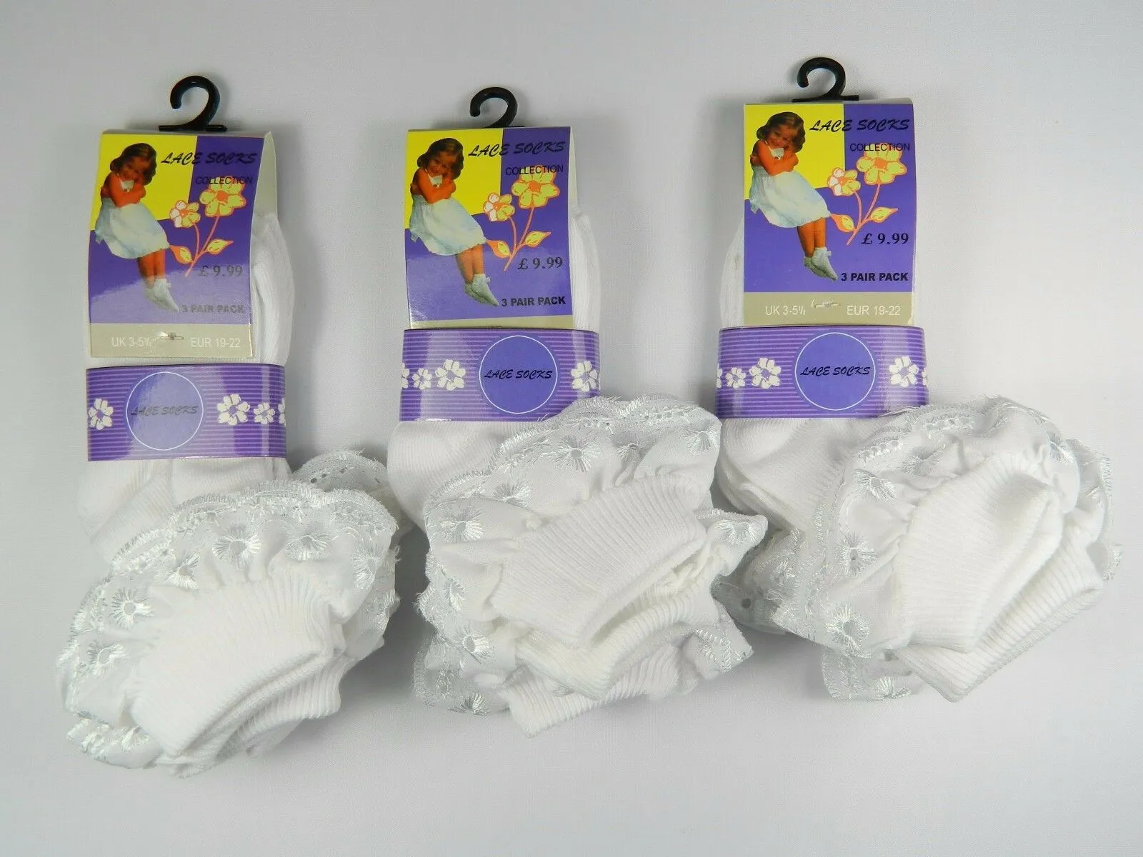 6 Pairs White Lace Frill Socks Girls Kids Children Soft Polycotton Comfortable