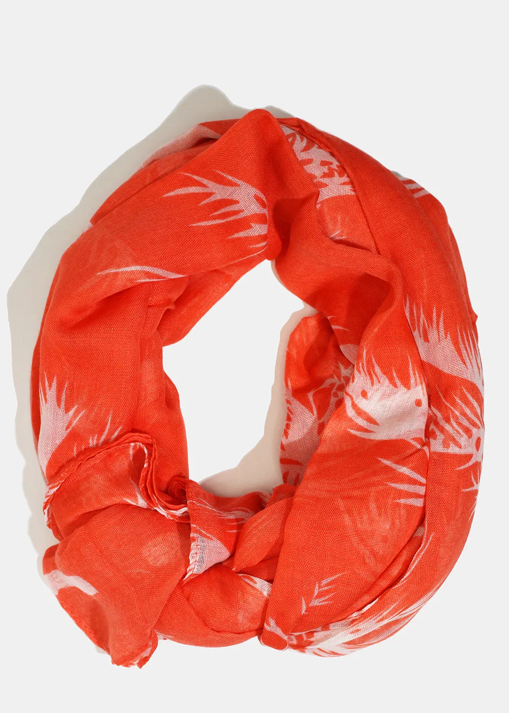 A  Coral Palm Tree Print Lightweight Scarf