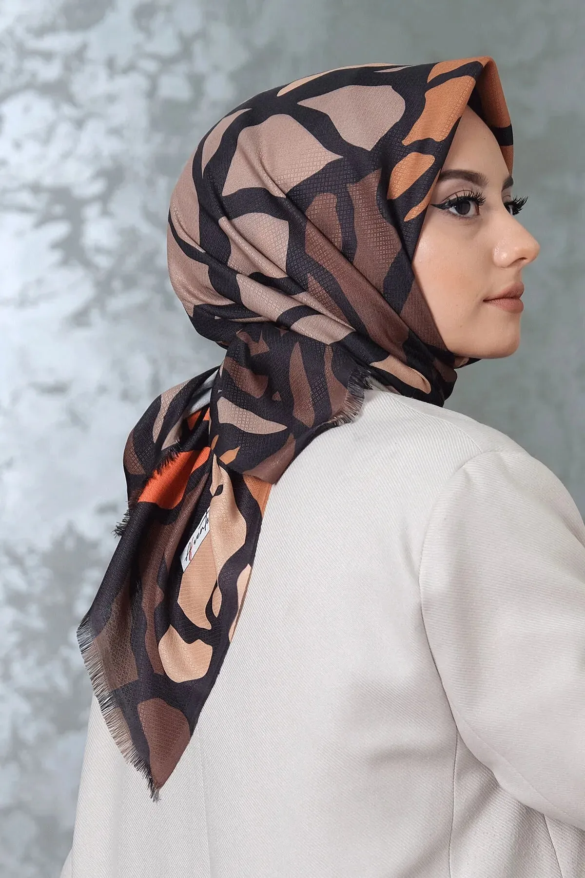 Afvente Patterned Cotton Scarf Orange Hijabs