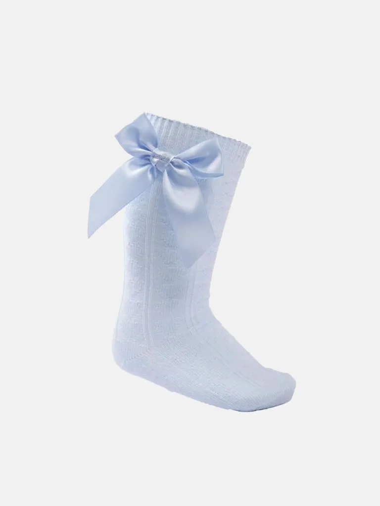 Baby Girl Adorable Knee Socks with Satin Bow - Baby Blue