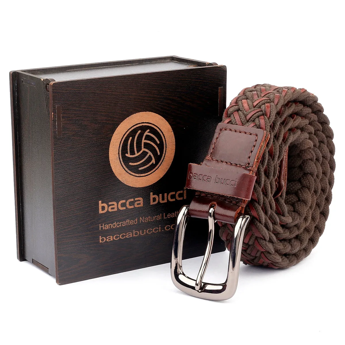 Bacca Bucci Woven leather and Cotton Elastic braided belt for men with Alloy buckle