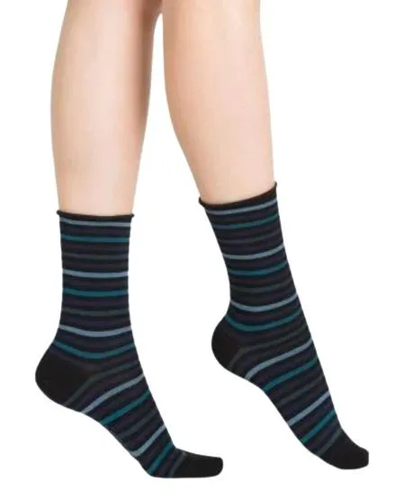 Bleuforet Women's Striped Velvet Cotton Roll-Top Socks