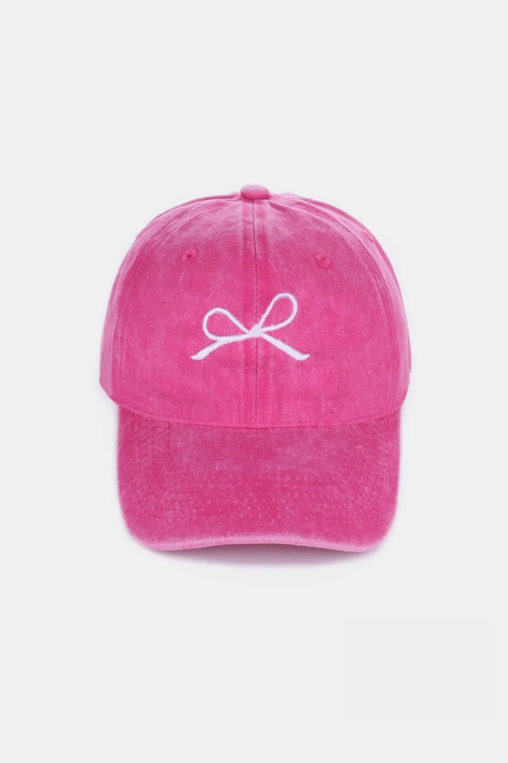 Bow Embroidered Washed Cotton Caps