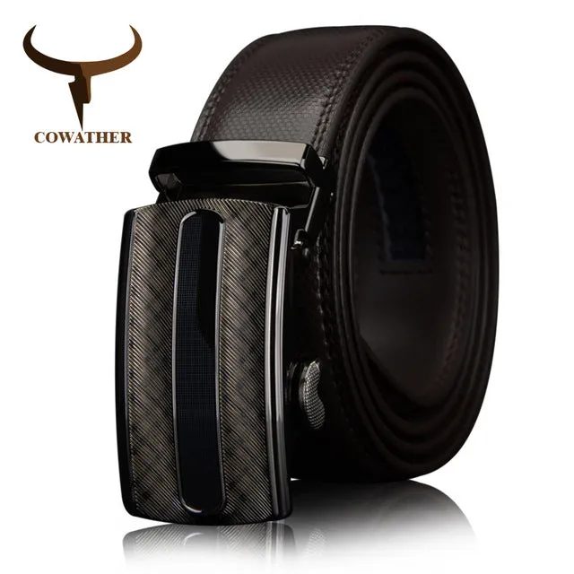 COWATHER 2017 Men cow genuine leather belts for men high quality brown black Ratchet Automatic belt cinto masculino big size