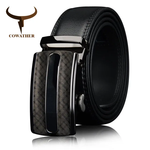 COWATHER 2017 Men cow genuine leather belts for men high quality brown black Ratchet Automatic belt cinto masculino big size