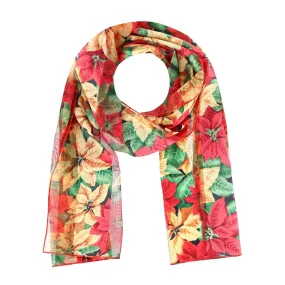 CTM® Women's Holiday Poinsettia Print Lightweight Scarf