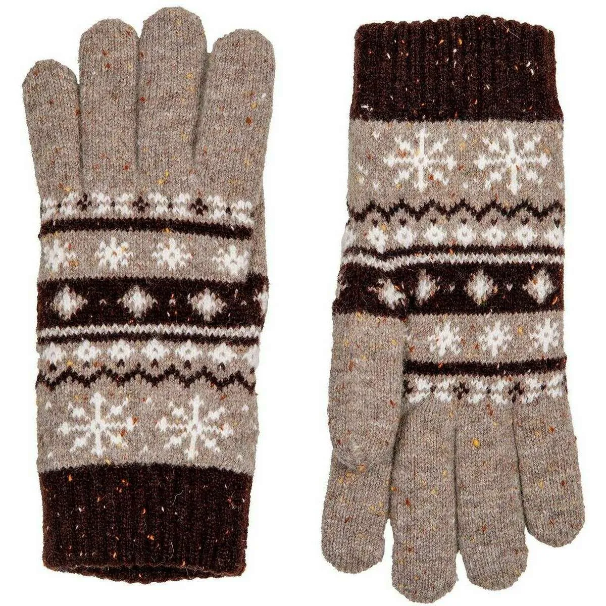 Dents Fair Isle Jacquard Design Knitted Gloves - Oatmeal Beige