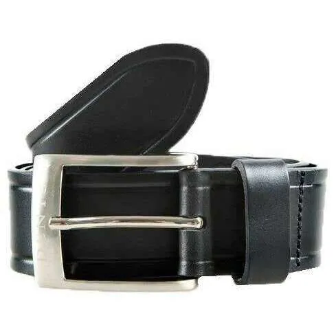 Dents Heritage Satin Nickel Buckle Embossed Edge Full-Grain Leather Belt - Black