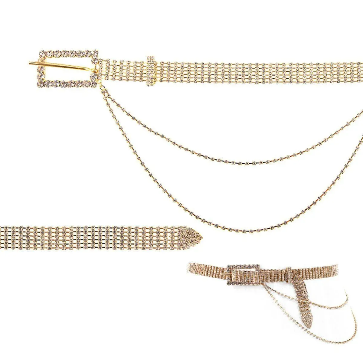 Double Drape Detail Buckle Belt Gold Tone