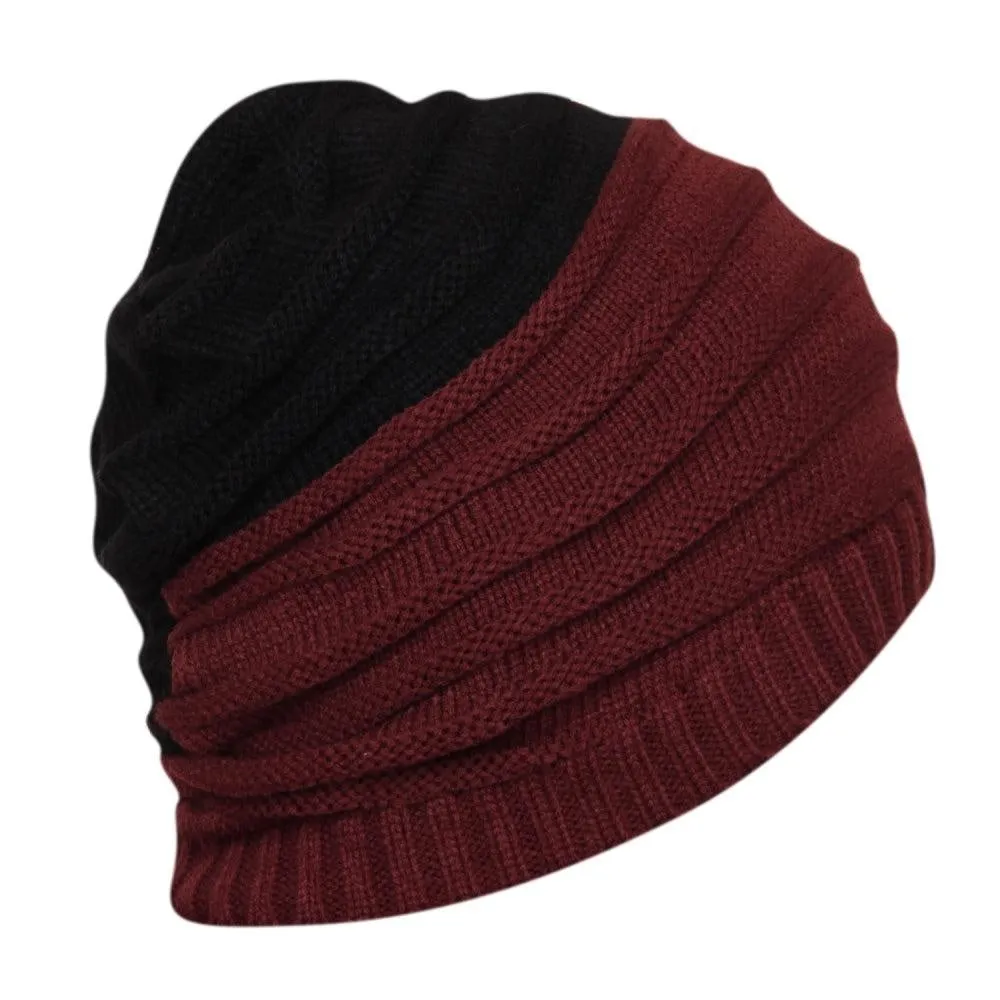 FabSeasons Unisex Dual Color Black & Maroon Acrylic Woolen Slouchy Beanie Cap