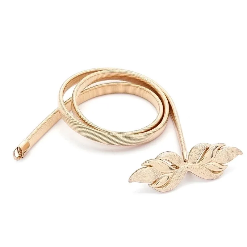 Fashion Golden Leaves Elastic Decorative Dress Summer Waist Women's Belt