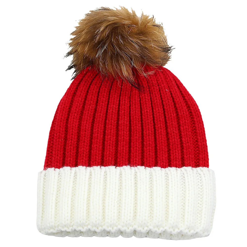 Fur Ball Knitted Hat Warm And Thick Woolen Cap