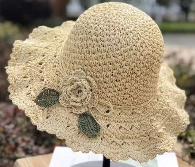 Hand-woven Summer Hat Straw Hat Female Sunshade Flower Foldable Sun Protection Sun Hat