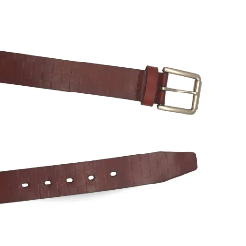 HARRISON -  Men's Dark Brown Tan Genuine Leather Embossed Checkerboard Belt