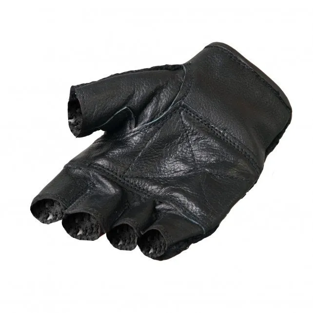 Hot Leathers Fingerless Black Leather Gloves w/Mesh