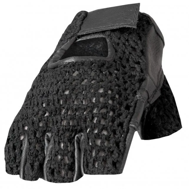 Hot Leathers Fingerless Black Leather Gloves w/Mesh