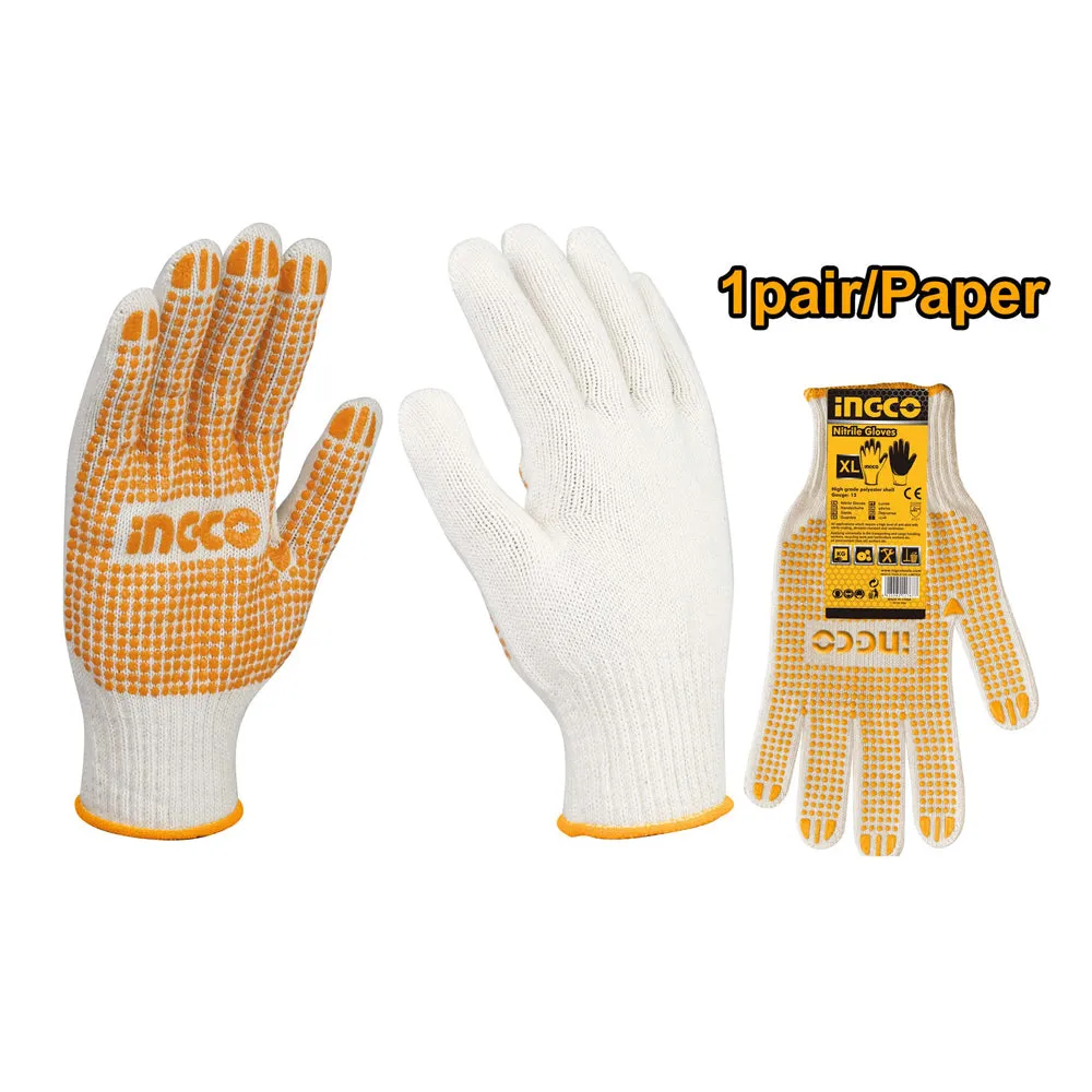 INGCO Knitted and Dotted PVC Gloves (XL) Cotton Class A for Hand Protection | HGVK05