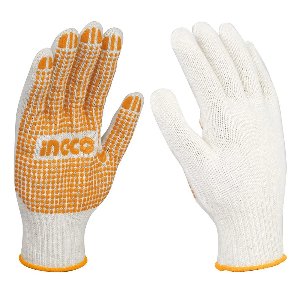 INGCO Knitted and Dotted PVC Gloves (XL) Cotton Class A for Hand Protection | HGVK05