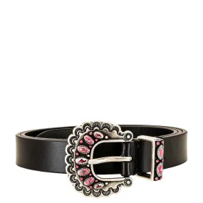 Isabel Marant Black Leather Decorative Buckle Temoia Belt 80