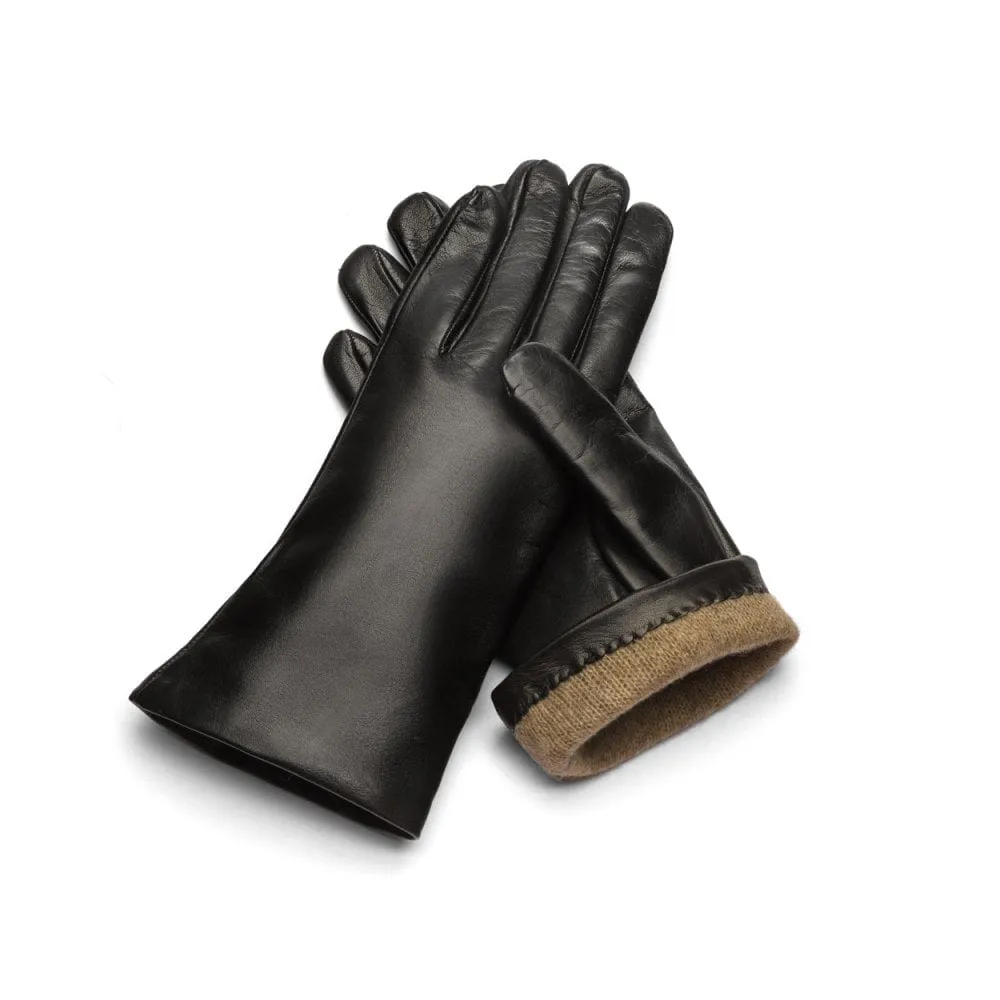 Ladies Cashmere Lined Leather Gloves - Black