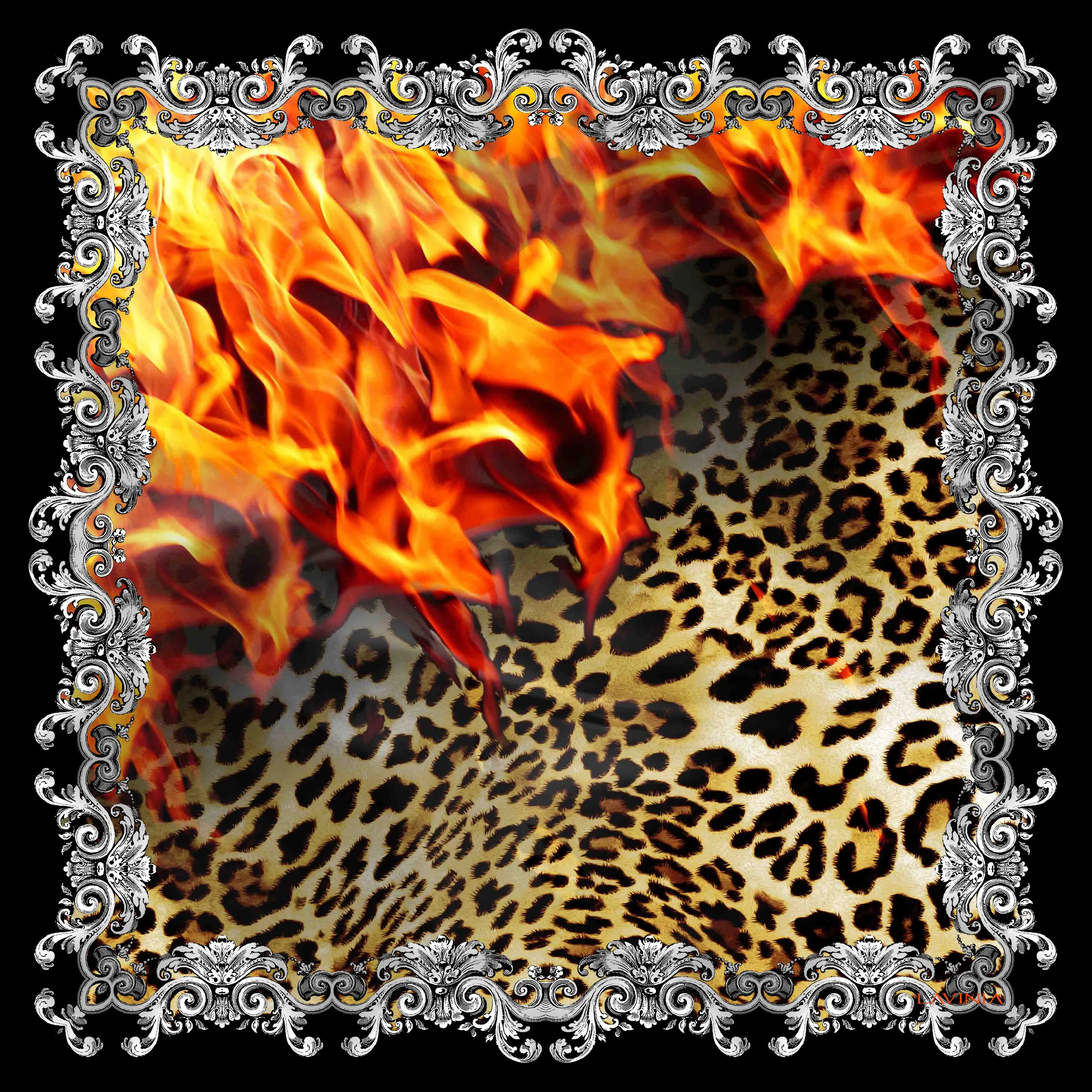 Lavinia Orange fire on animal print  LA518-1 90cm