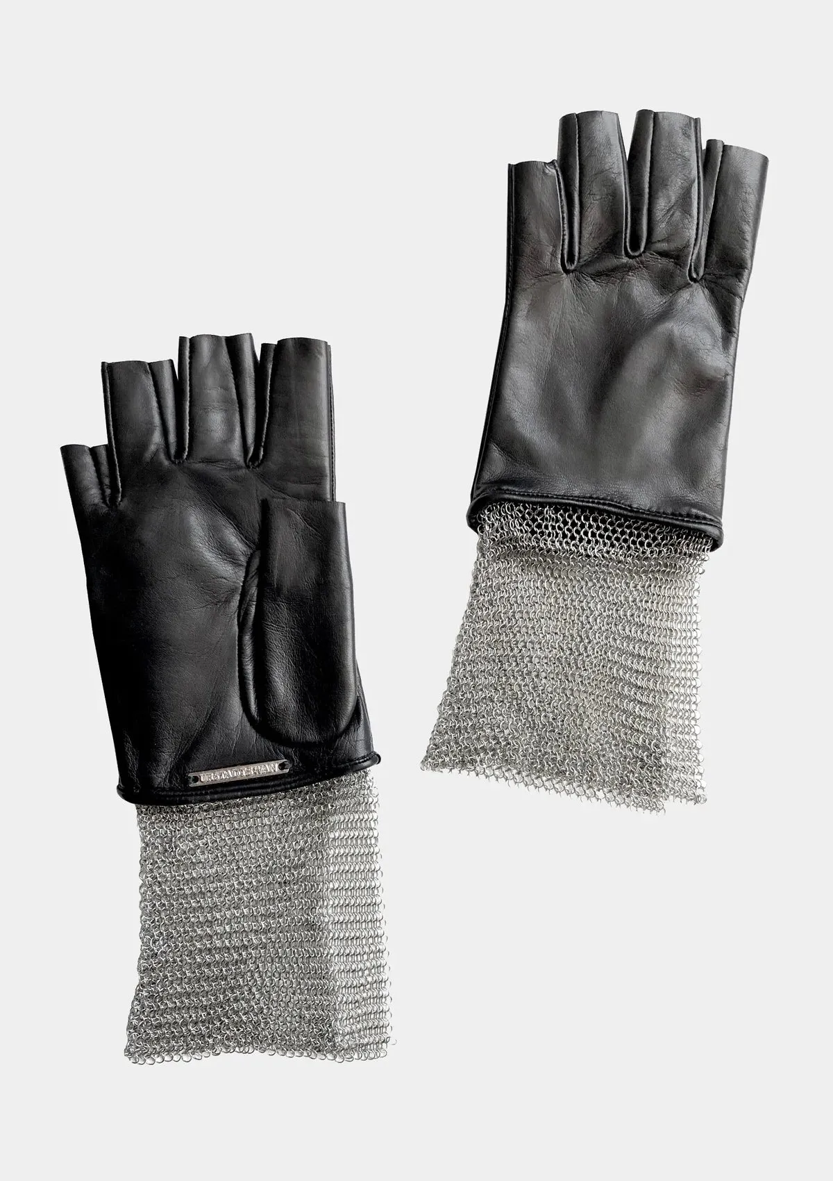 LEATHER & CHAIN MESH FINGERLESS STEVIE GLOVES