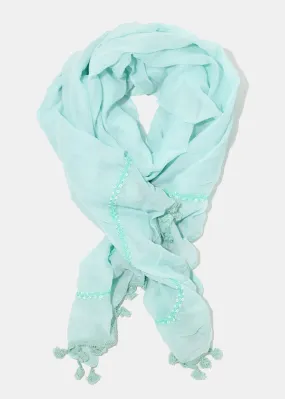 Lightweight Mint Tassel Fringe Scarf