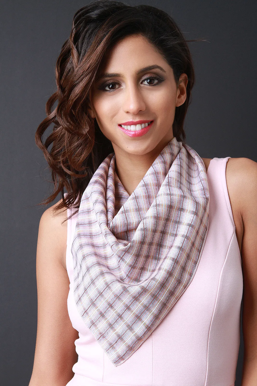 Lightweight Plaid Self-Tie Scarf