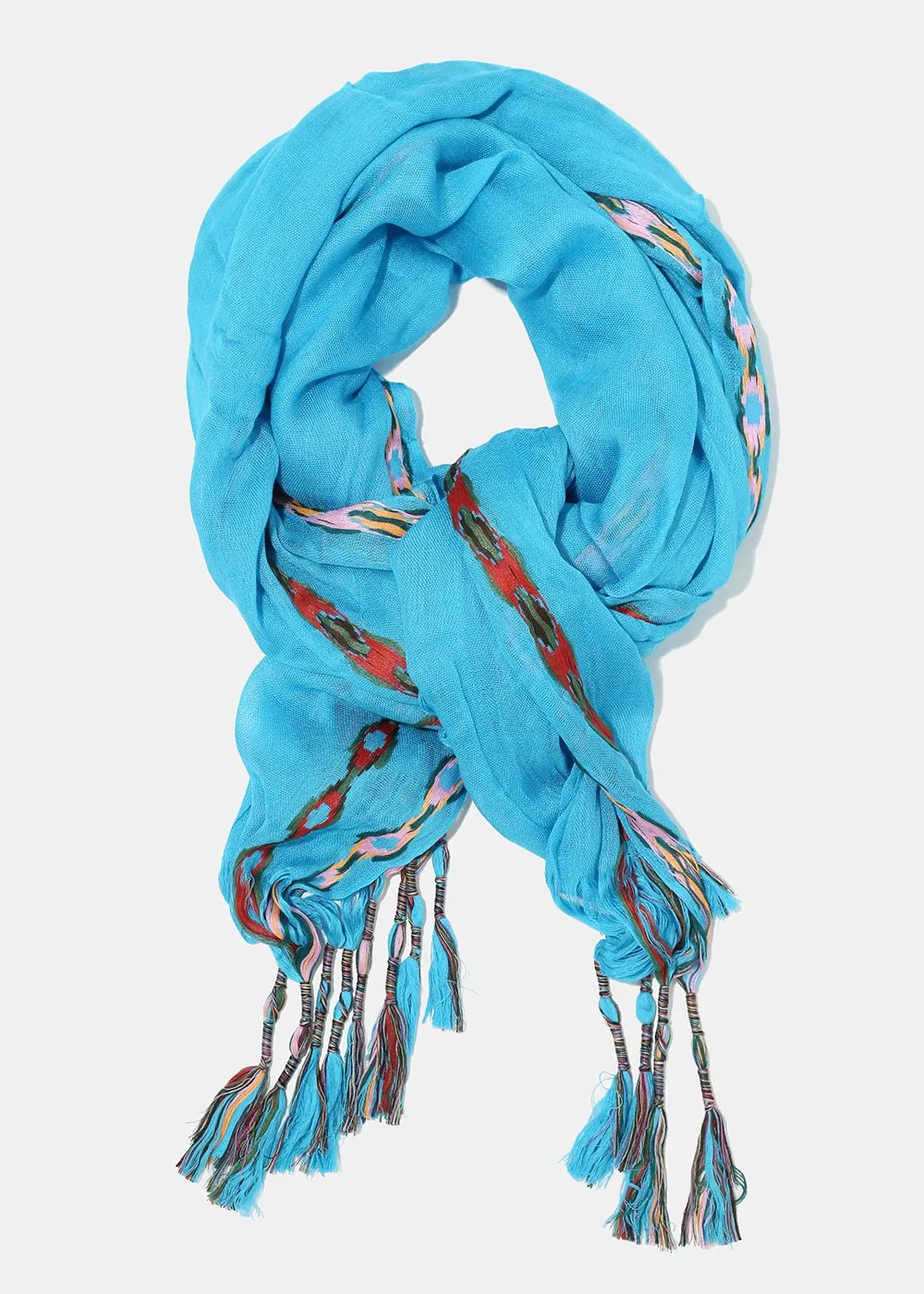 Lightweight Scarf with Multi Color Tassel Fringe