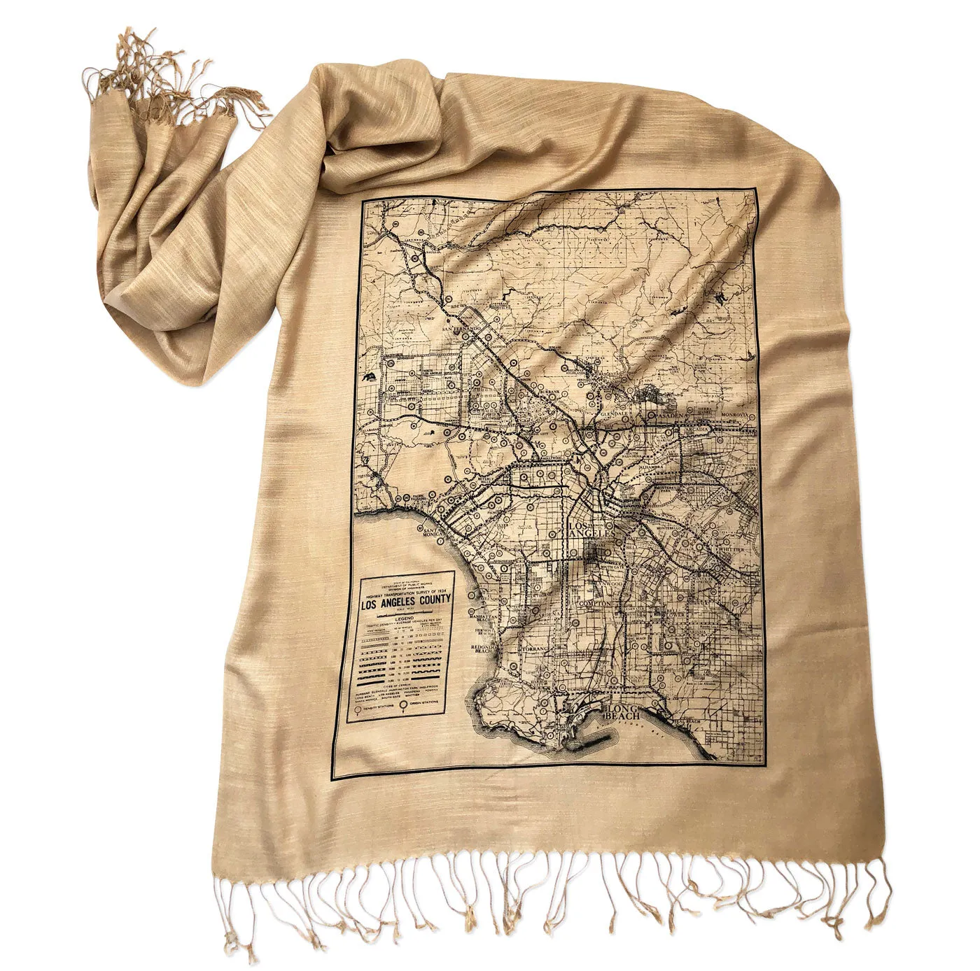 Los Angeles Map Scarf. Old California Map Linen-Weave Pashmina