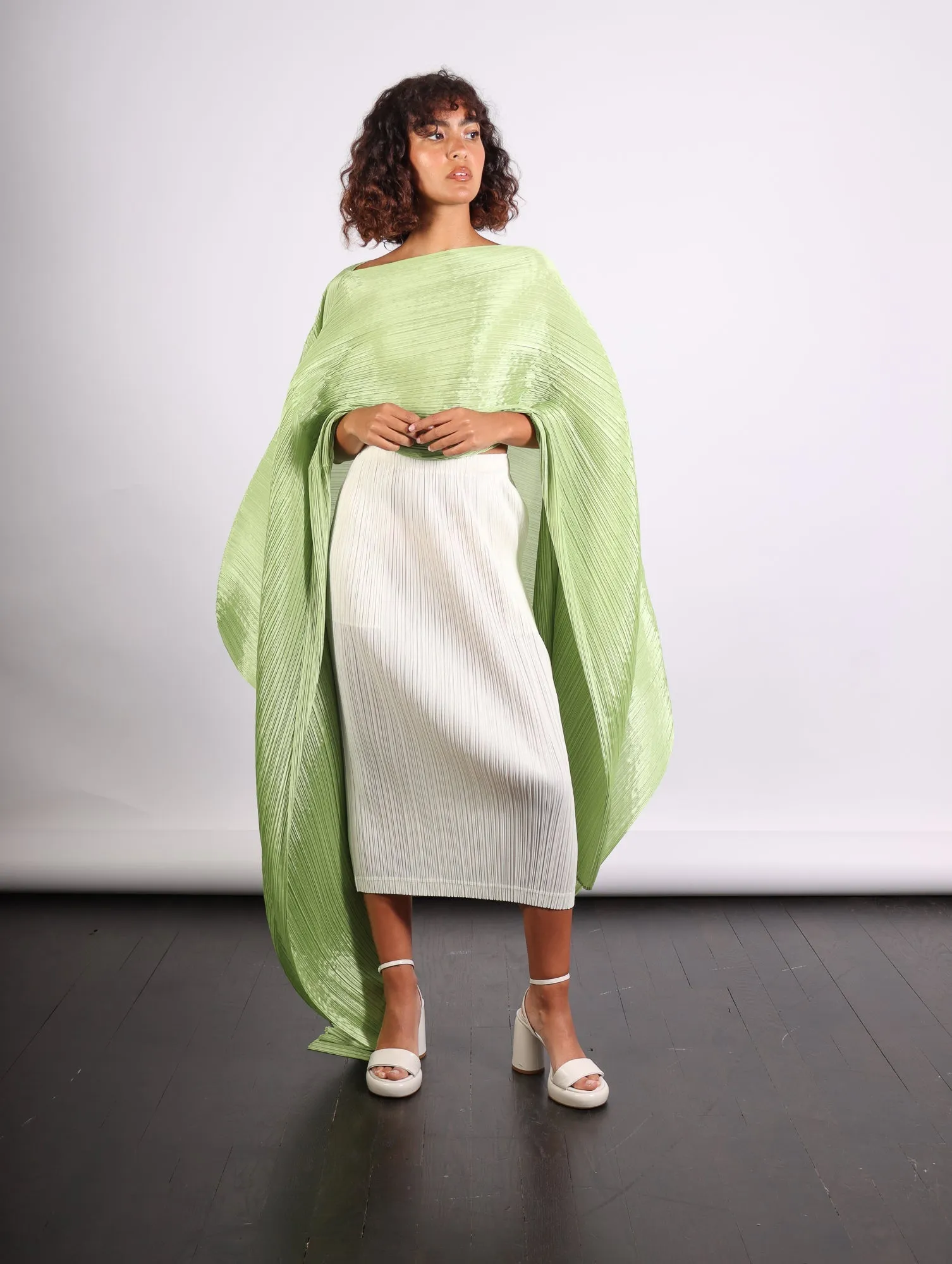 Madame T Stole in Pale Green by Pleats Please Issey Miyake