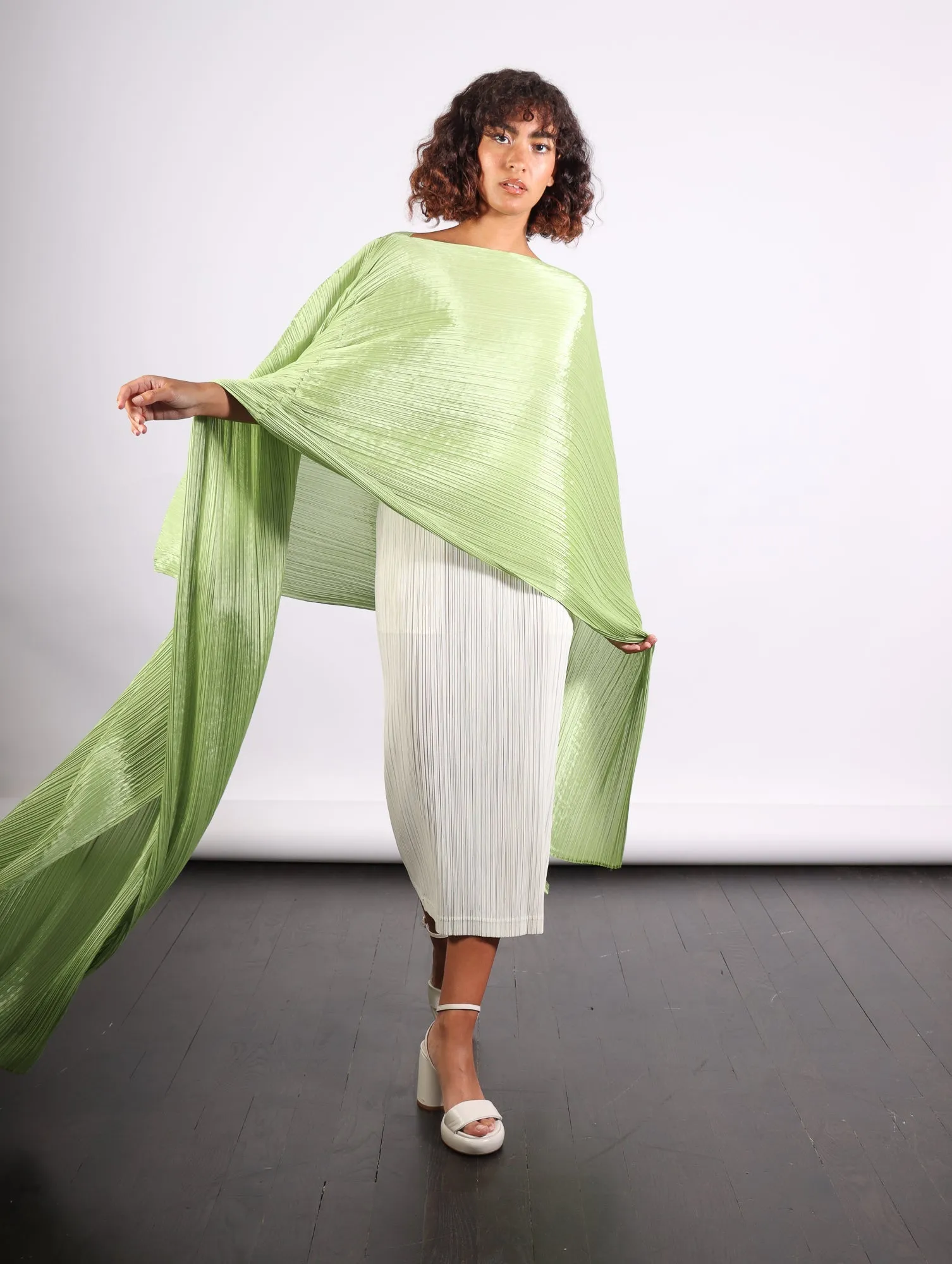 Madame T Stole in Pale Green by Pleats Please Issey Miyake