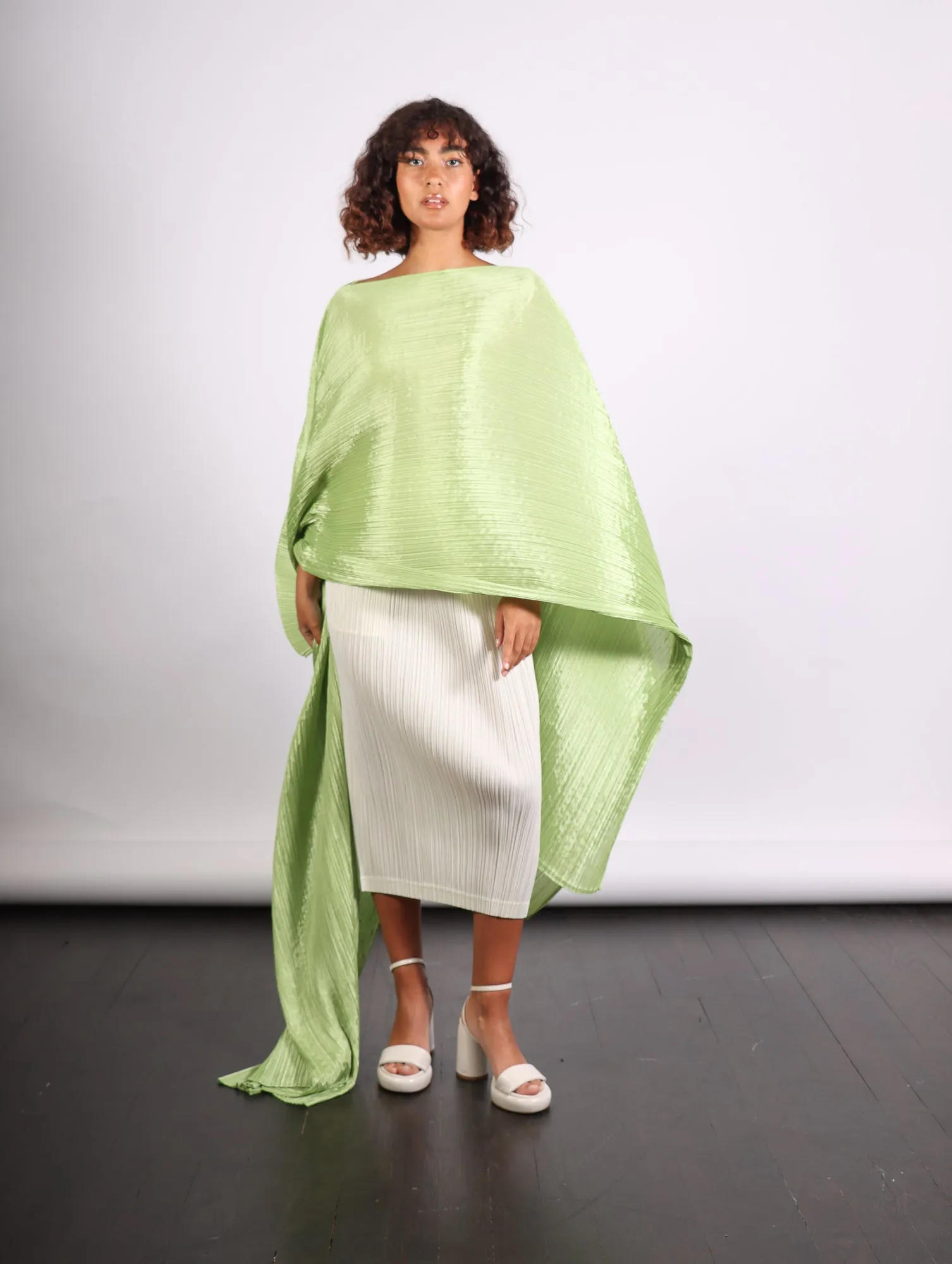 Madame T Stole in Pale Green by Pleats Please Issey Miyake