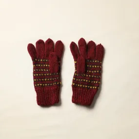 Maroon - Kumaun Hand Knitted Woolen Gloves (Adult) 38