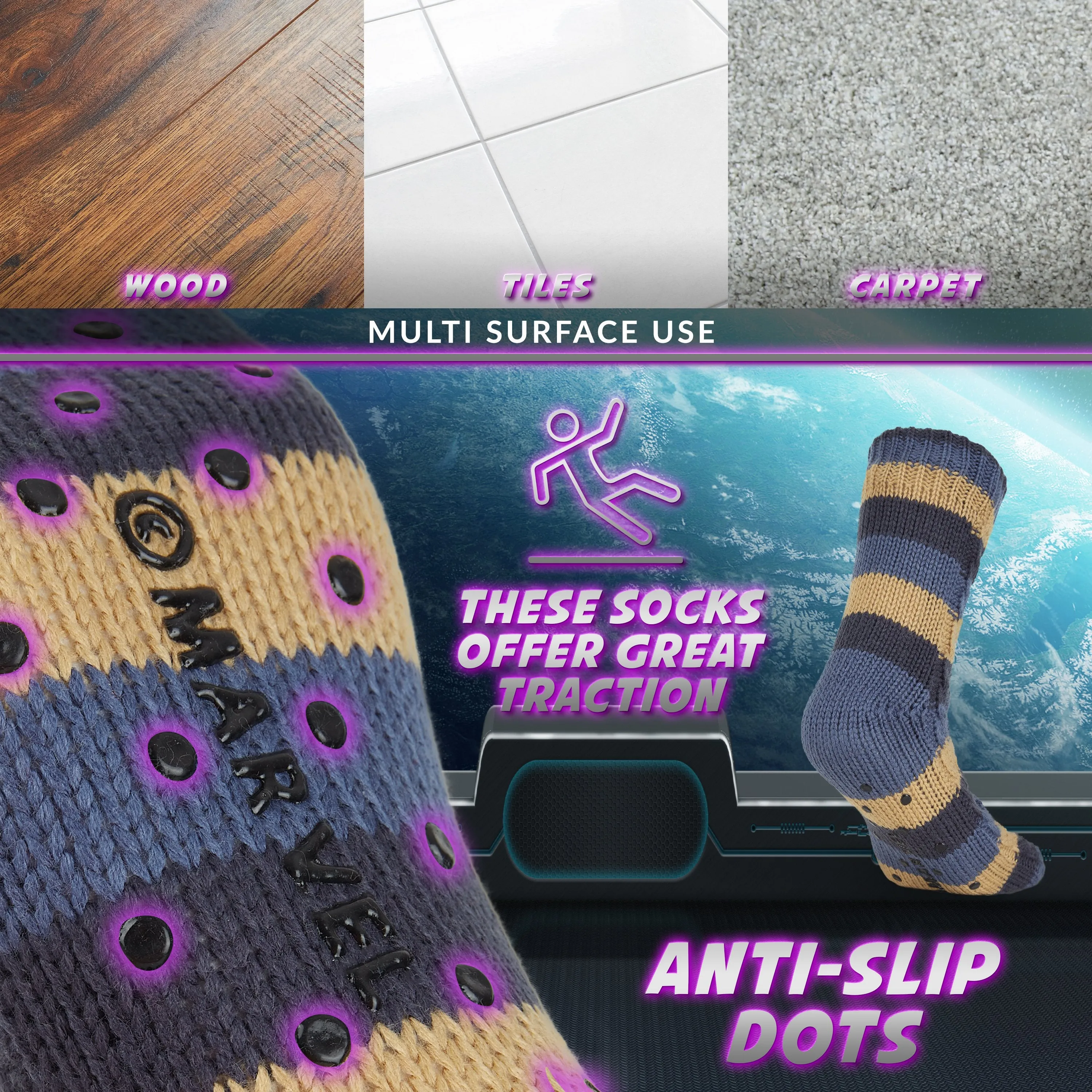 Marvel Fluffy Socks, Mens Slipper Socks, Thanos Warm Knitted Socks