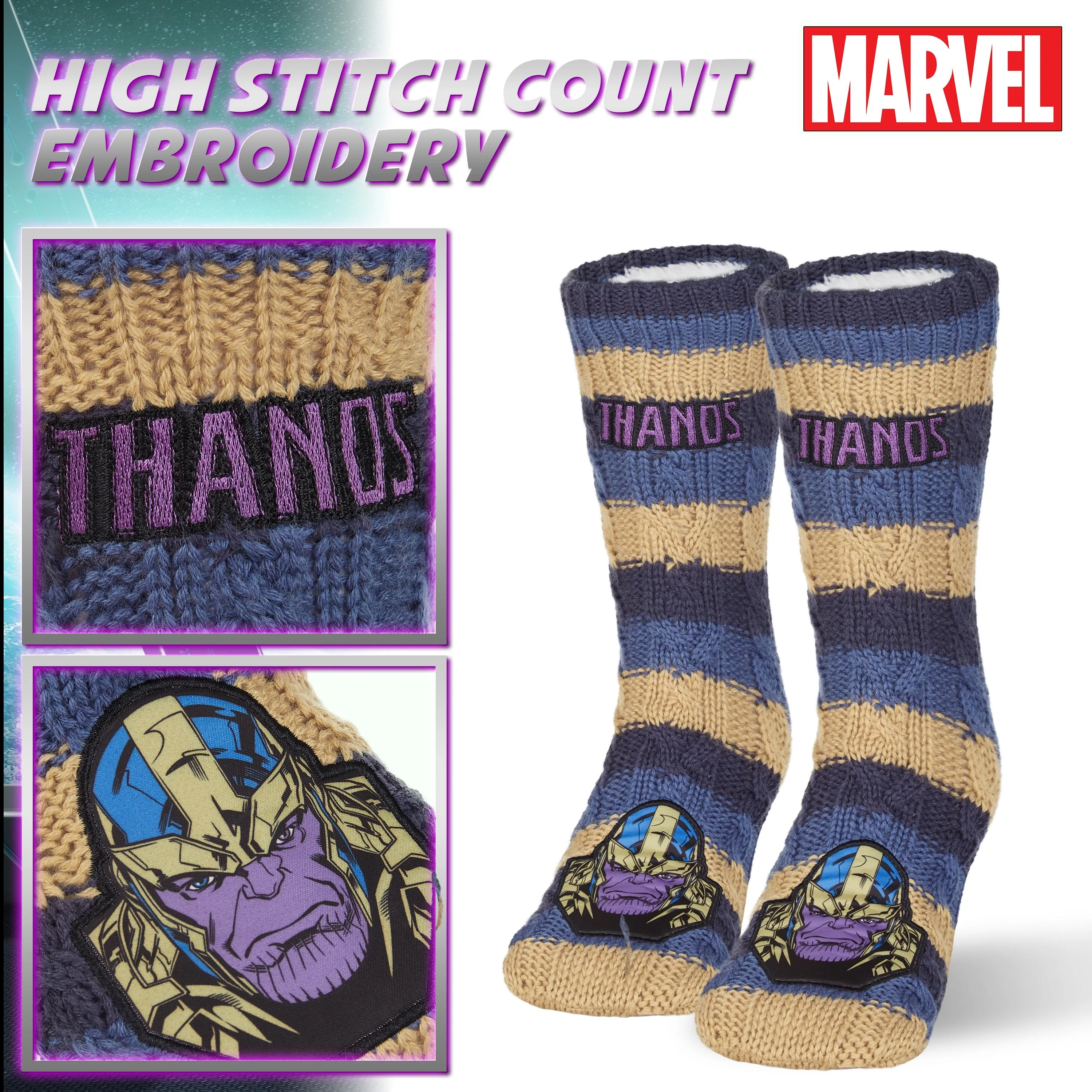 Marvel Fluffy Socks, Mens Slipper Socks, Thanos Warm Knitted Socks