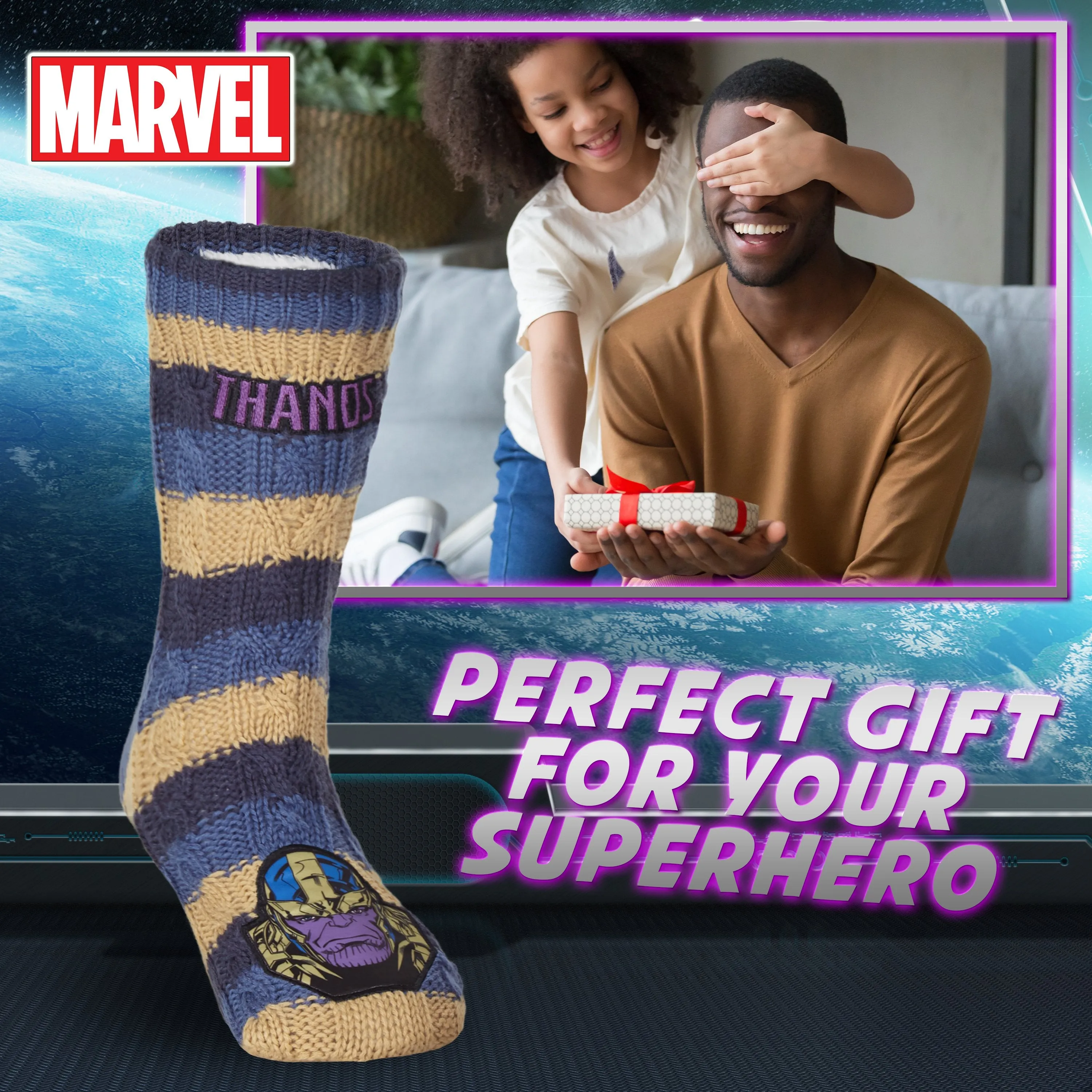 Marvel Fluffy Socks, Mens Slipper Socks, Thanos Warm Knitted Socks