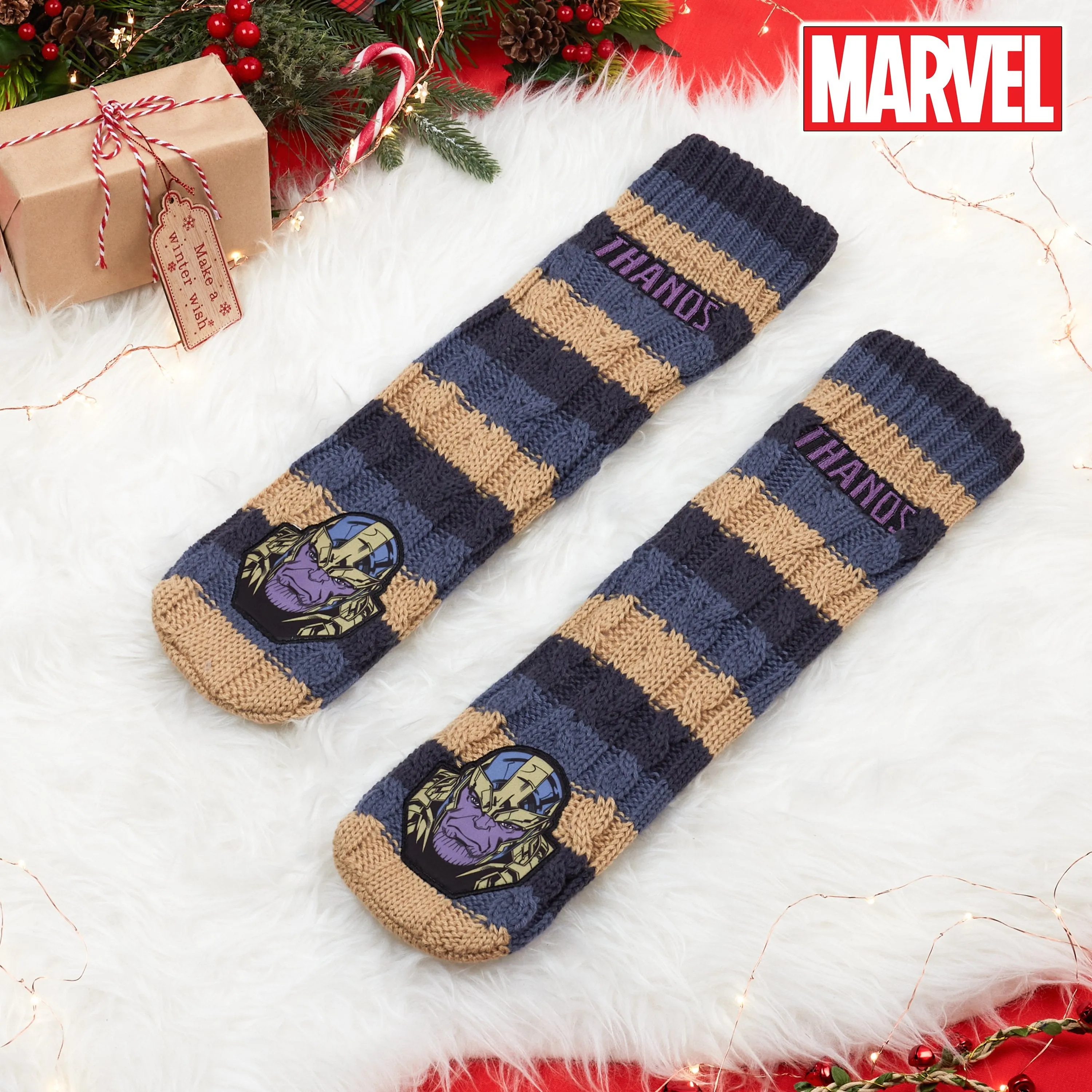 Marvel Fluffy Socks, Mens Slipper Socks, Thanos Warm Knitted Socks