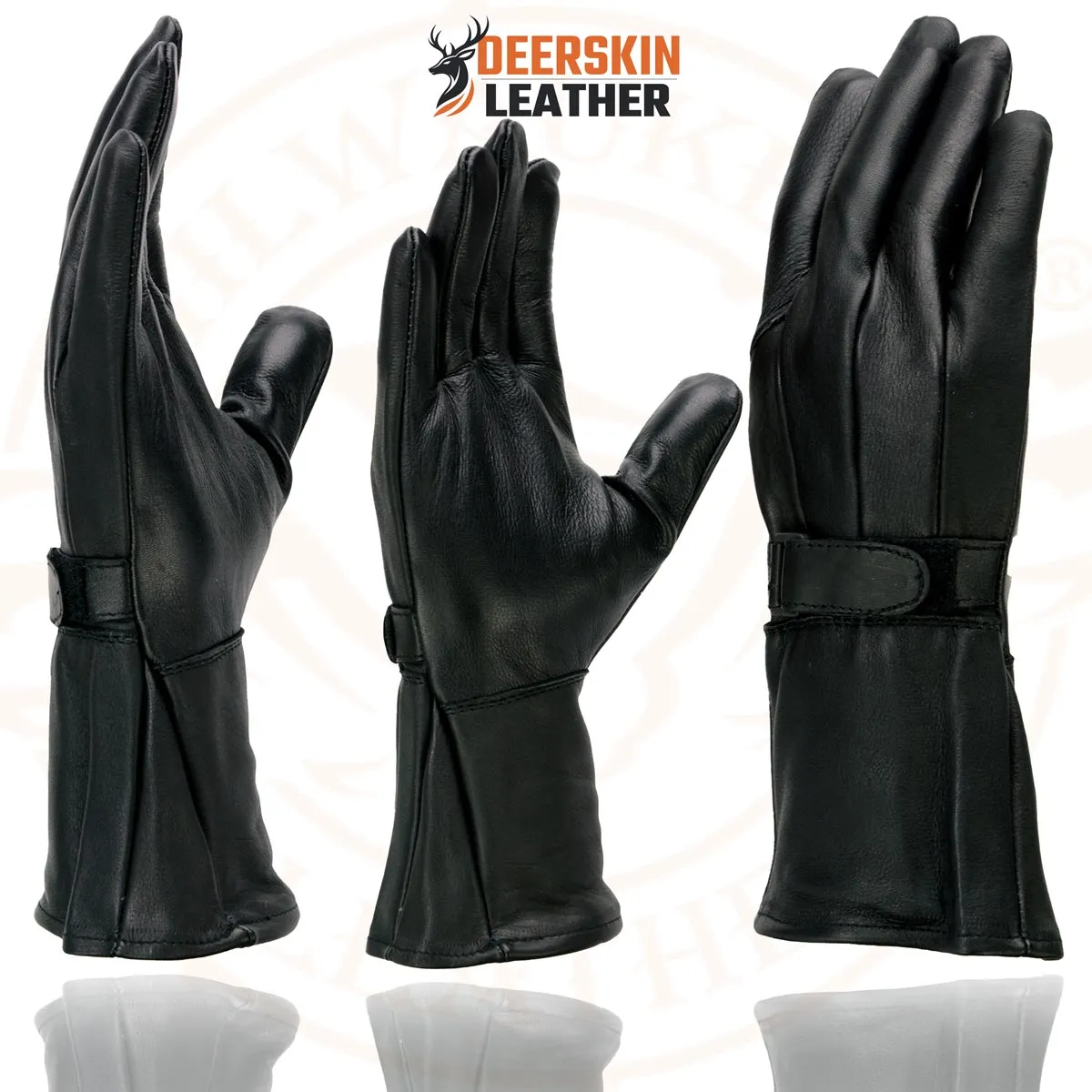 Milwaukee Leather Men's Gauntlet Motorcycle Hand Gloves-Deerskin Unlined Adjustable Wrist Strap Closure-SH864