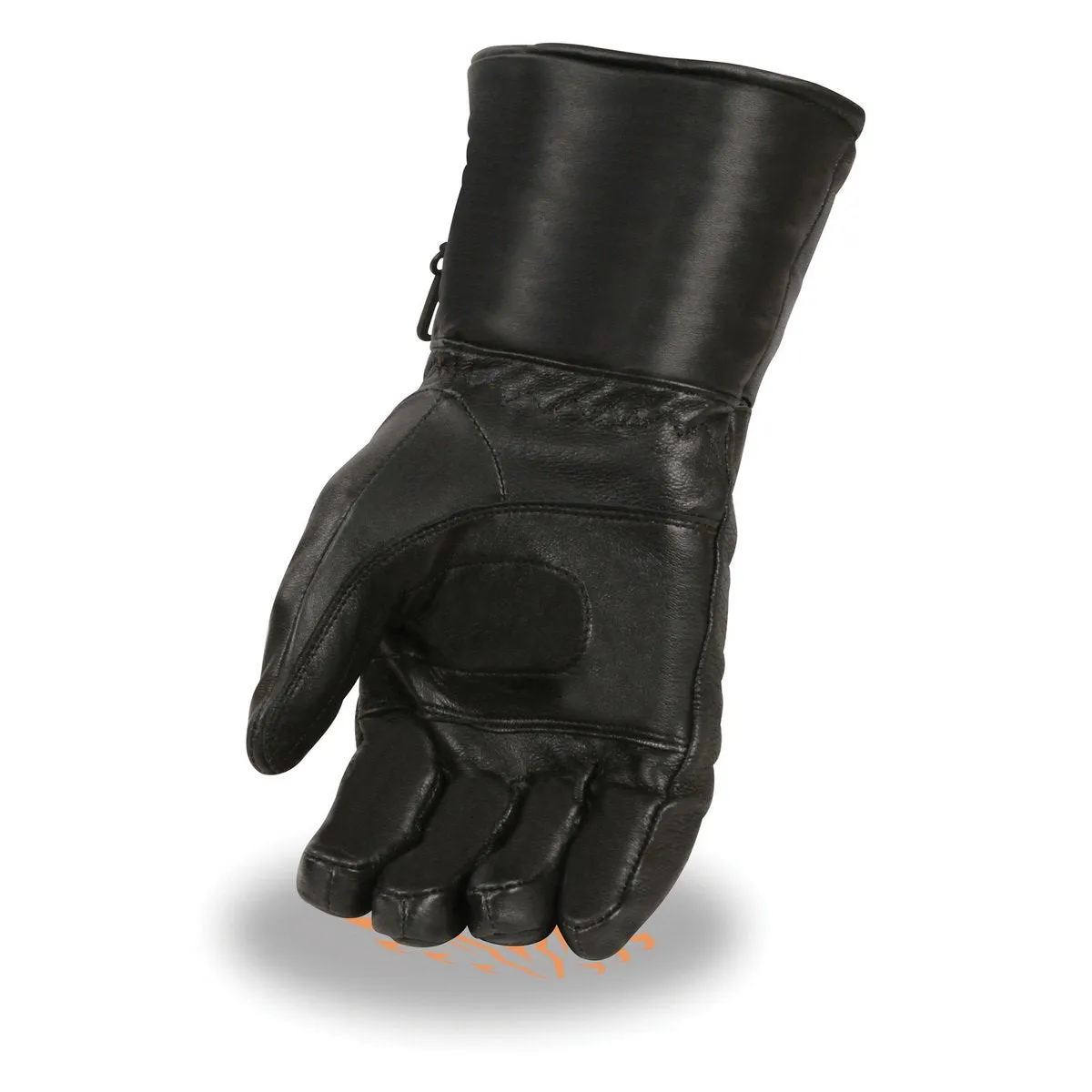 Milwaukee Leather SH232 Men's Black Leather Warm Lining Gauntlet Motorcycle Hand Gloves W/ Rain Mitten and Adjustable Strap